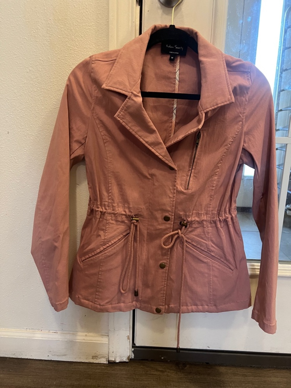 Blush Pink Utility Jacket Lightweight Drawstring Waist Size Medium